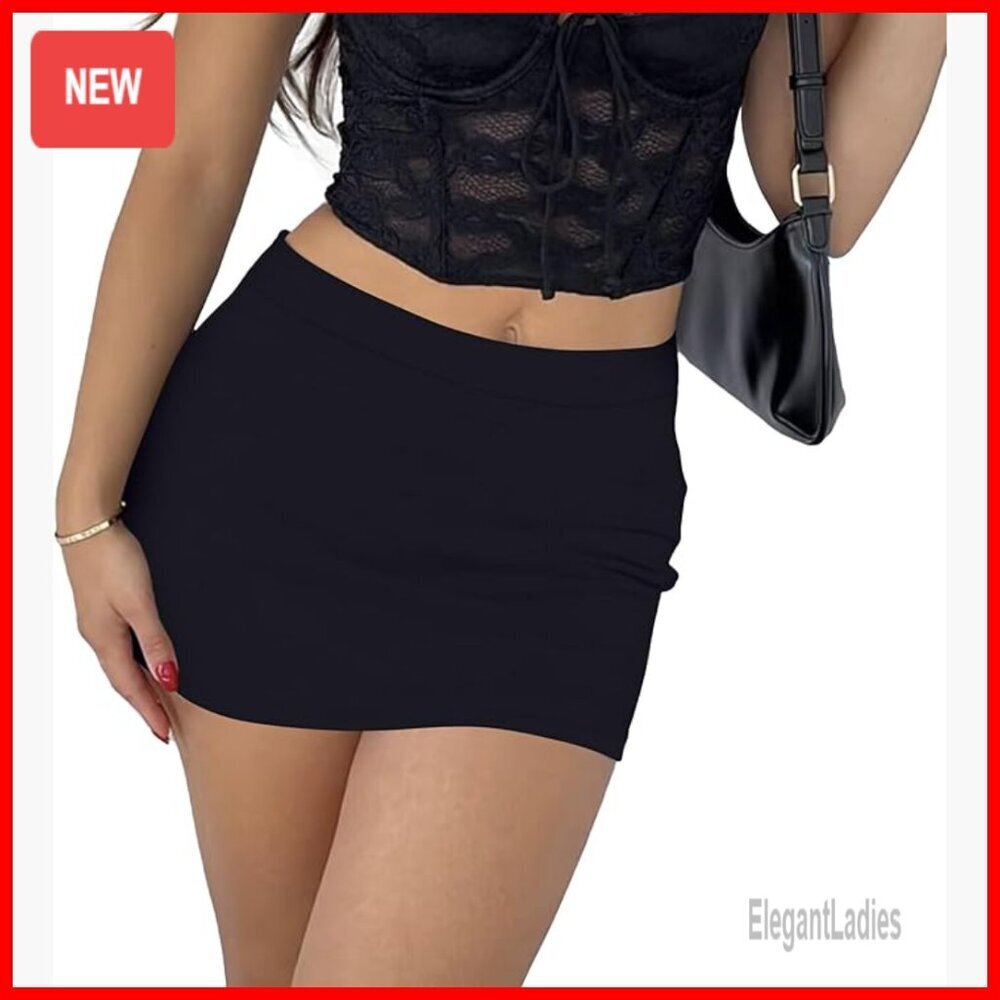 High Waist Bodycon Mini Skirt with Built-In Shorts, Stretchy Polyester Spandex